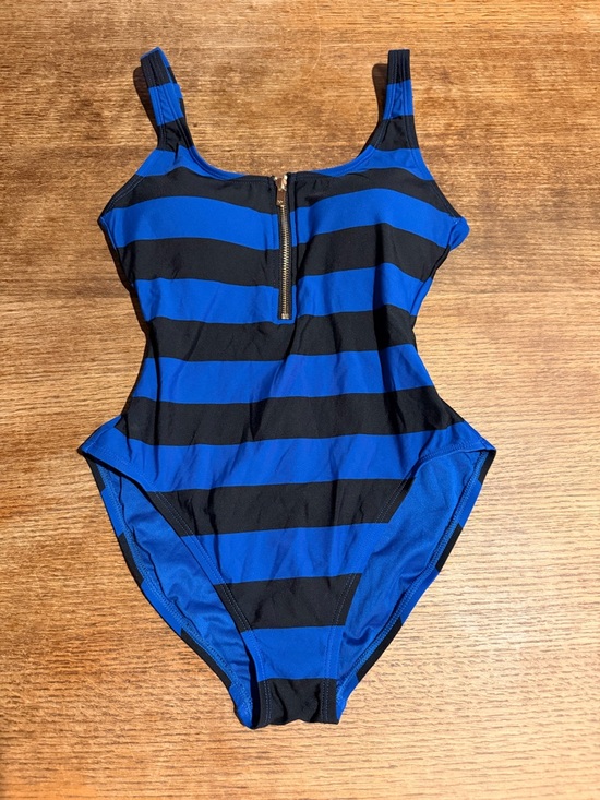 MICHAEL Michael Kors Other - MICHAEL Michael Kors Blue and Black Striped One-Piece Swimsuit with Front Zip